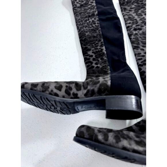 RARE!!"STUART WEITZMAN" Knee High, Leopard Print/Black Boots,Size 9.5, Slip On - Picture 4 of 12